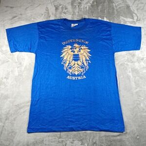 Vintage Osterreich Austria Shirt Men XL Blue Gold Coat Of Arms Single Stitch 80s